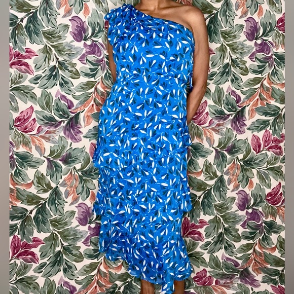 Whistles Dresses & Skirts - Bright Blue Floral Whistles One Shoulder Midi Dress